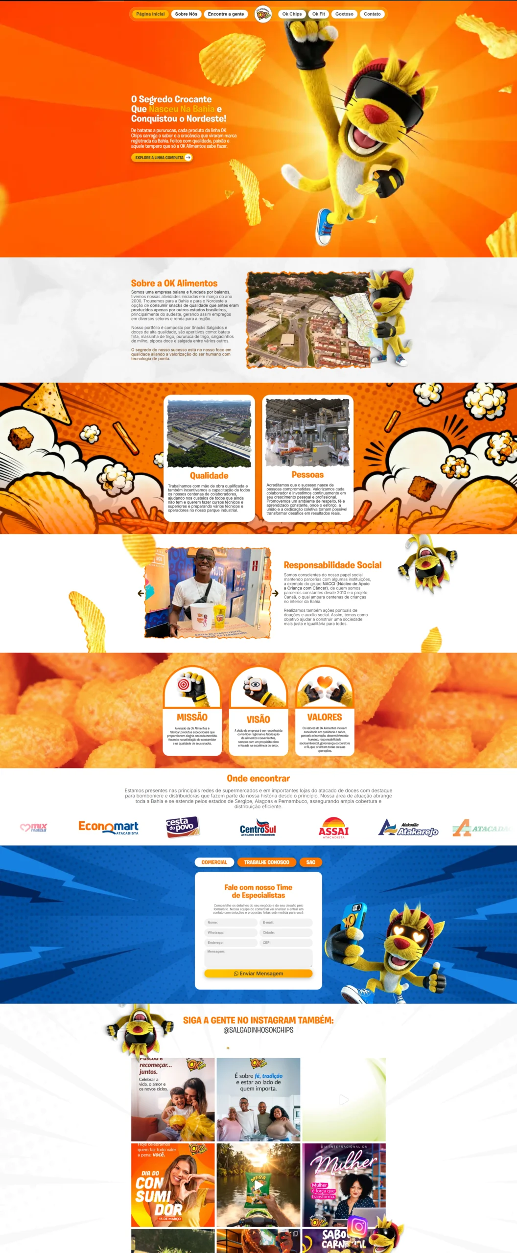 Página inicial do site OK Alimentos