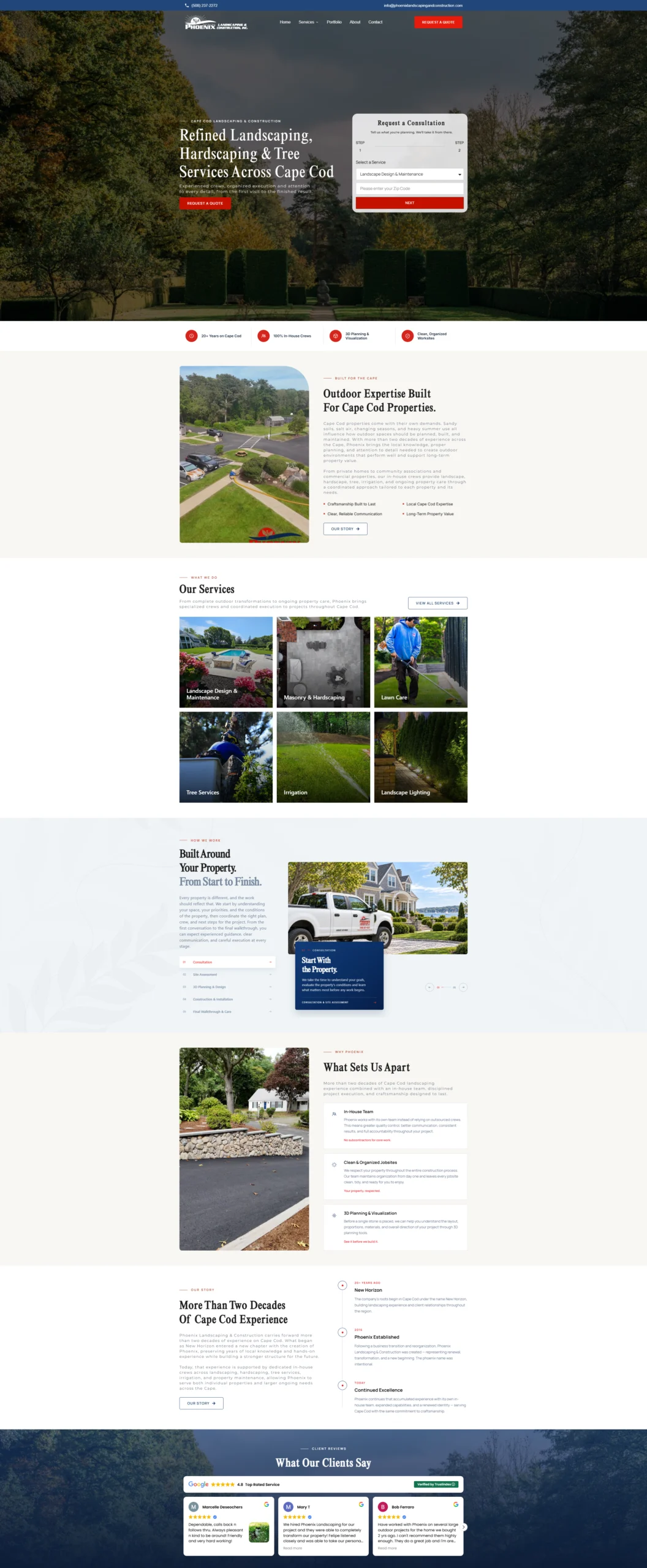 Página inicial do site Phoenix Landscaping & Construction