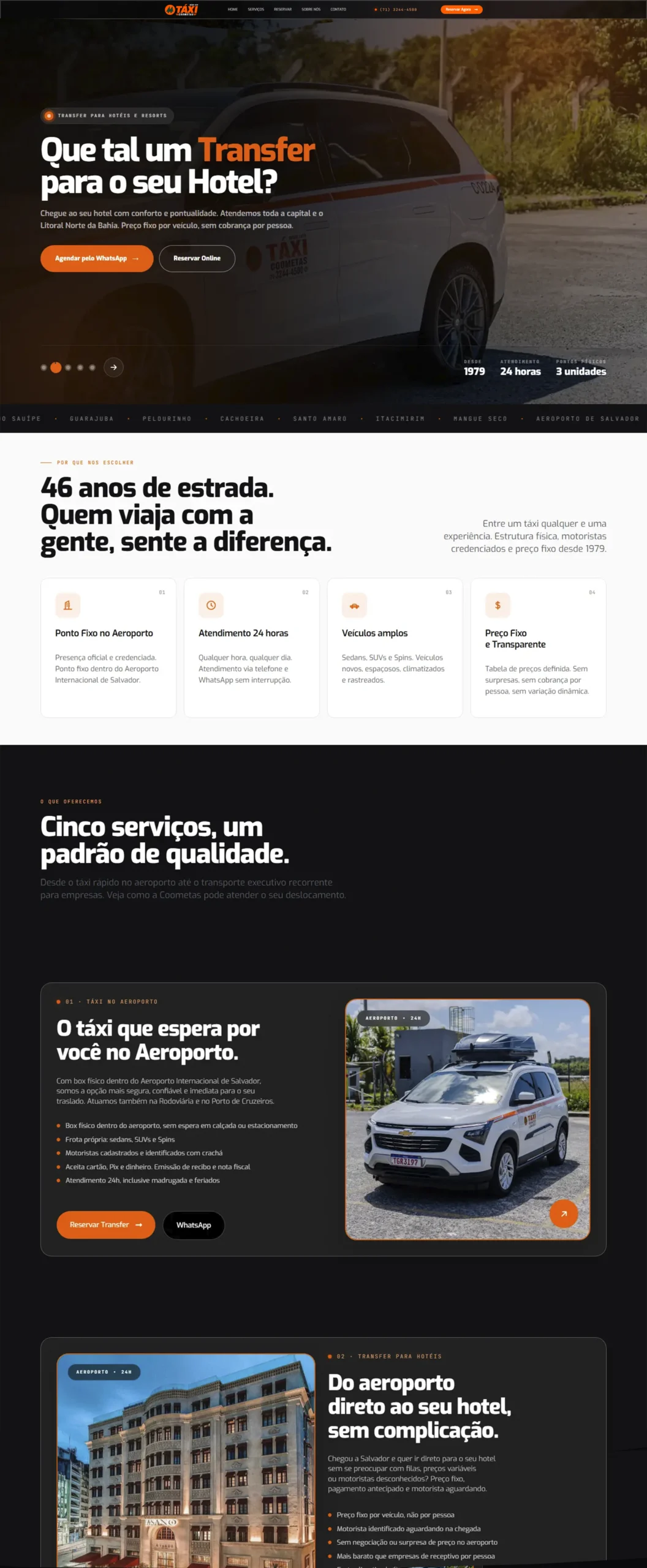 Página inicial do site Taxi Coometas